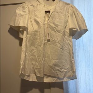 NWT Chico's White Flutter Sleeve poplin Blouse sz.10